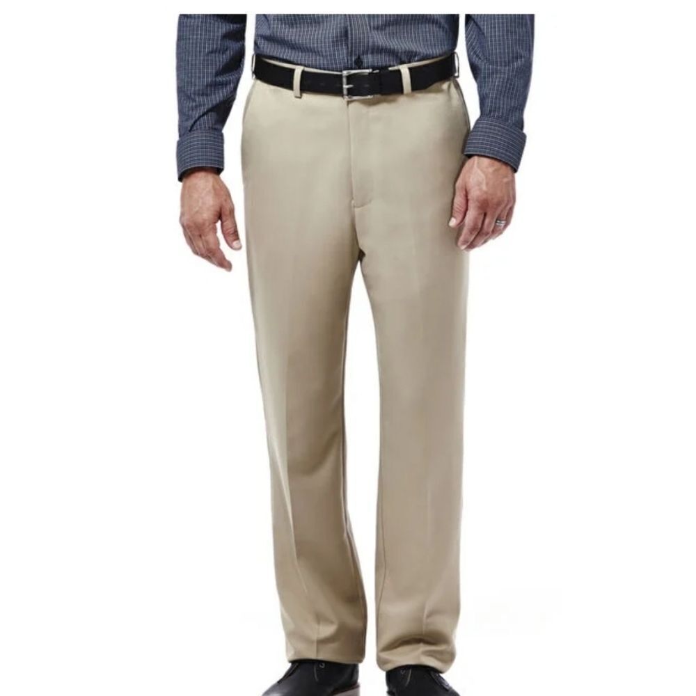 Haggar Cool 18 Pant Classic Fit Flat Front Khaki